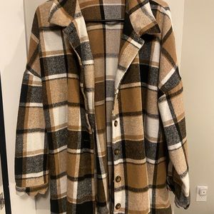 long beige plaid jacket